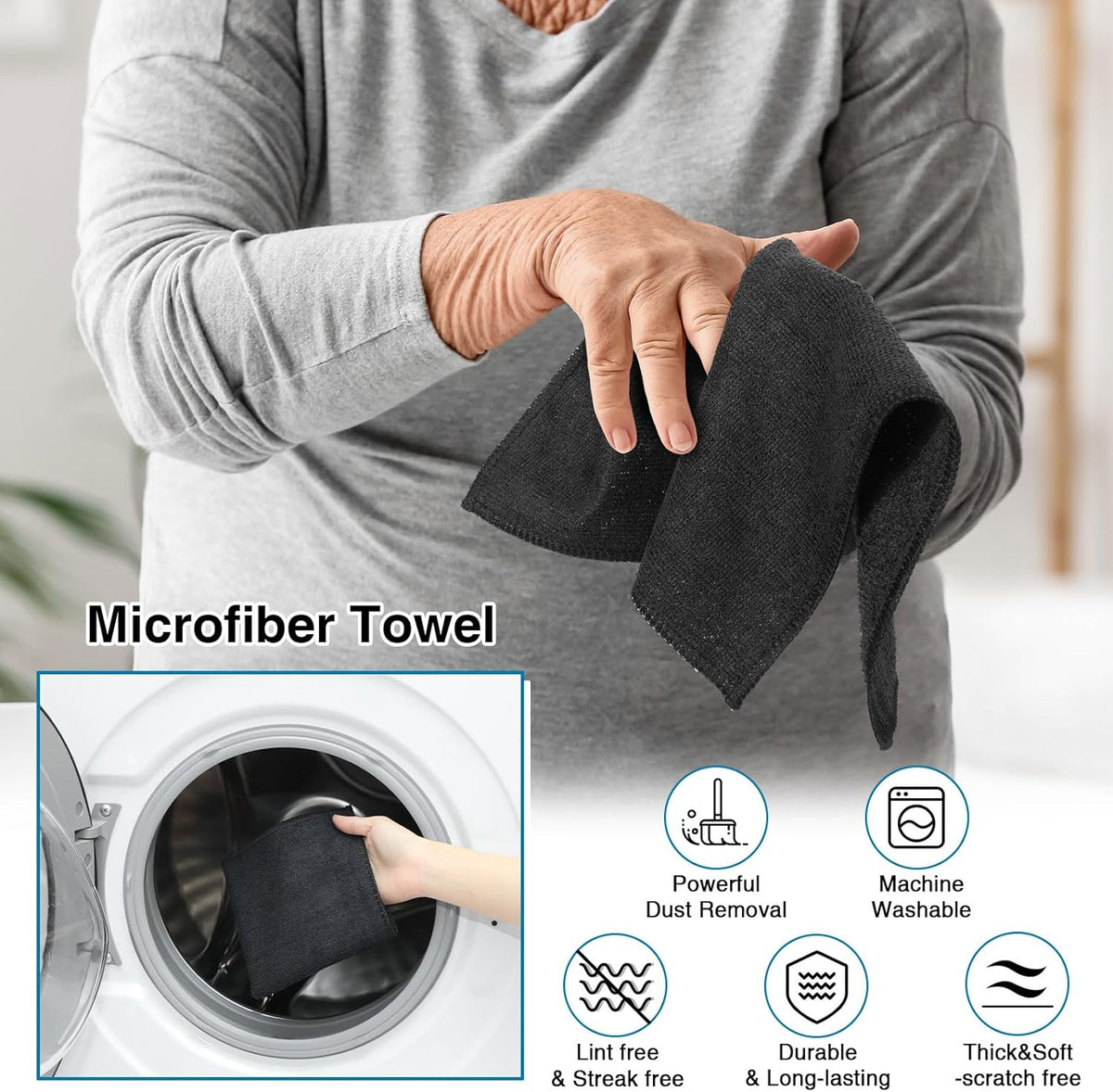 200 Pieces Microfiber Cleaning Cloths Bulk Absorbent Microfiber Towels Reusable Lint-Free Streak