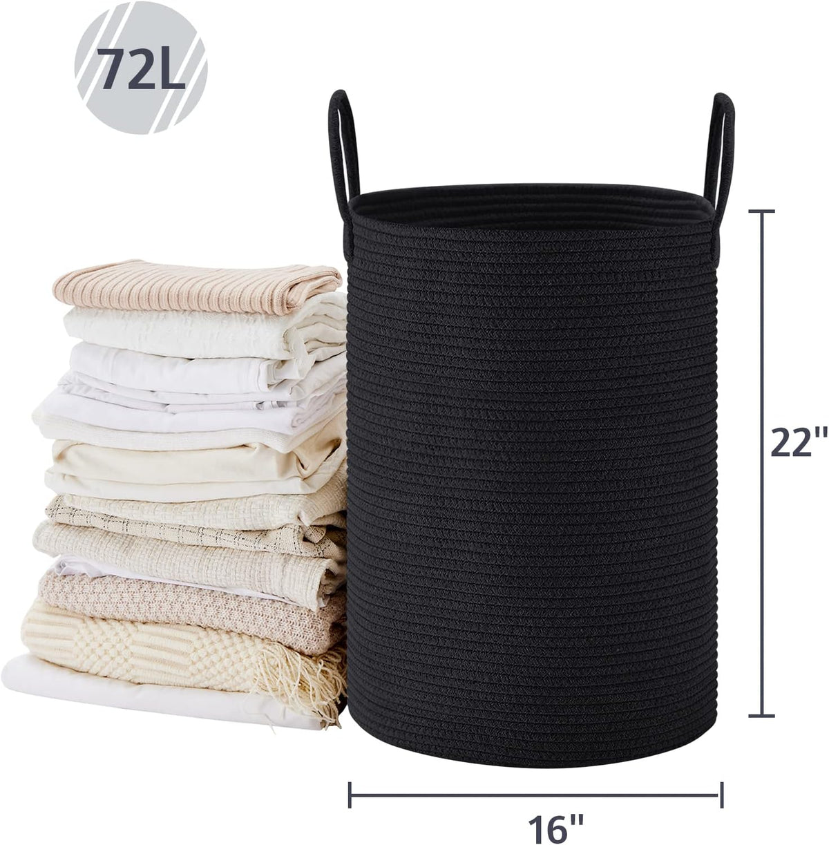 VIPOSCO Large Laundry Hamper, Tall Woven Rope Storage Basket for Blanket, Toys, Dirty Clothes in