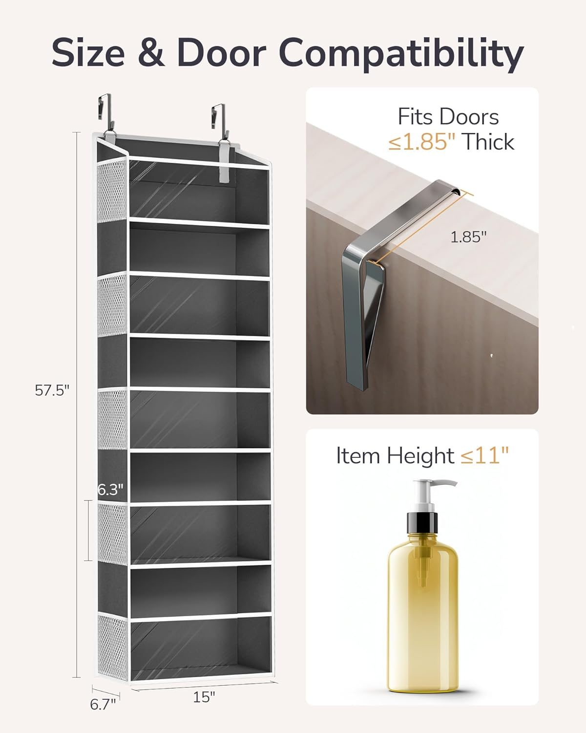 ULG 1-Pack Over Door Organizer with 5 Large Pockets 10 Mesh Side Pockets, 44 lbs Weight Capacity