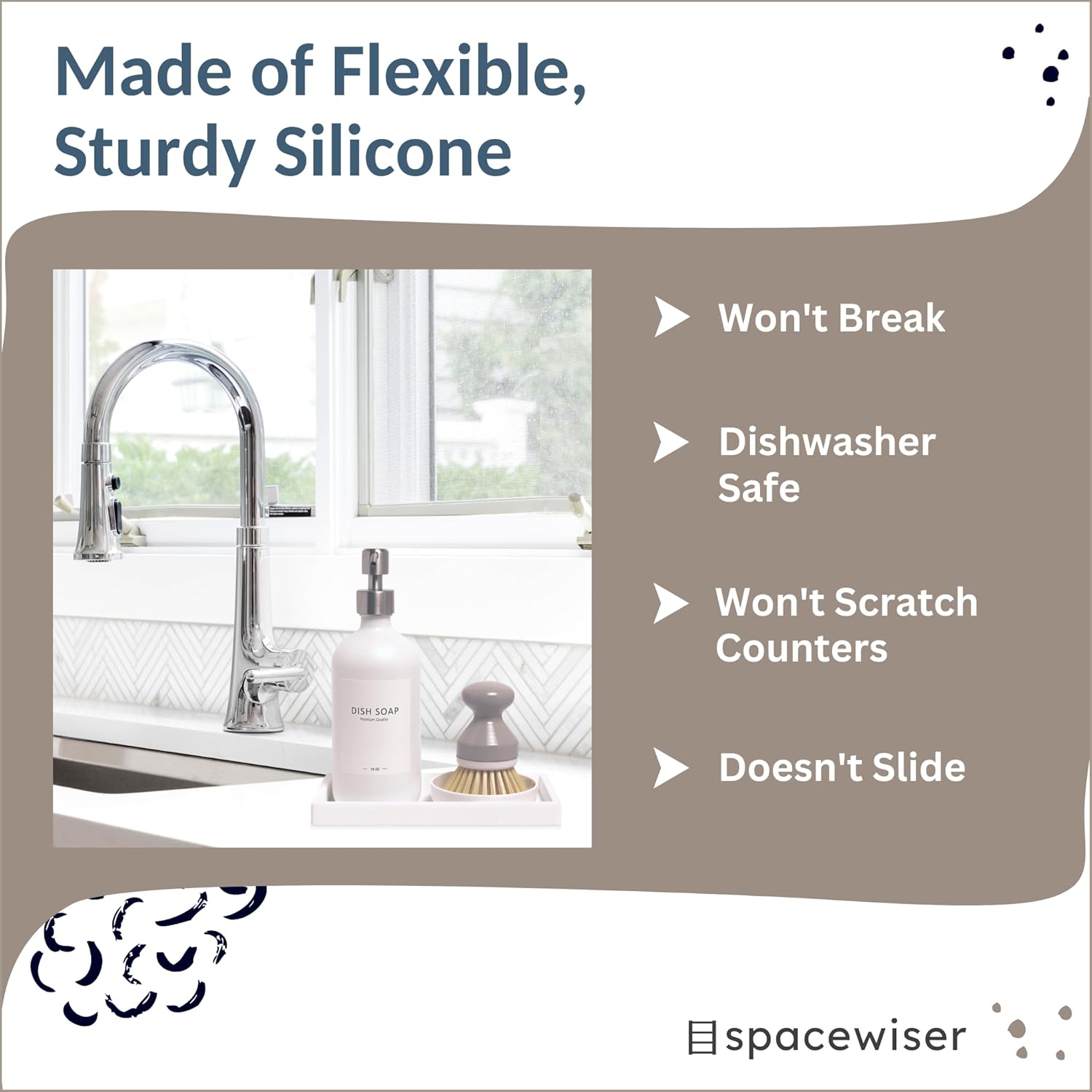 Countertop and Vanity Tray - 2 PC Small 7.7" Silicone Bathroom Trays, Kitchen Soap Tray, Dish