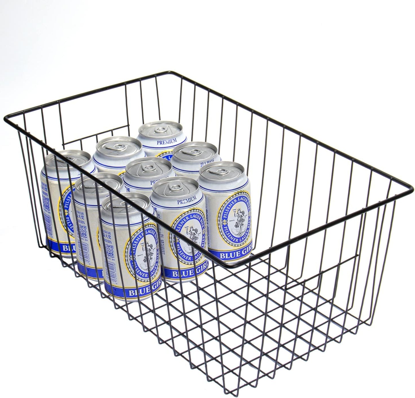 16inch Freezer Wire Storage Organizer Baskets, Household Refrigerator Bin with Built-in Handles for