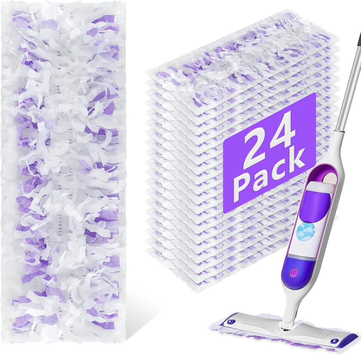 24 Pack Disposable Power Mop Refills Pads Compatible with Swiffer Power Mop,Spray Wet Pads