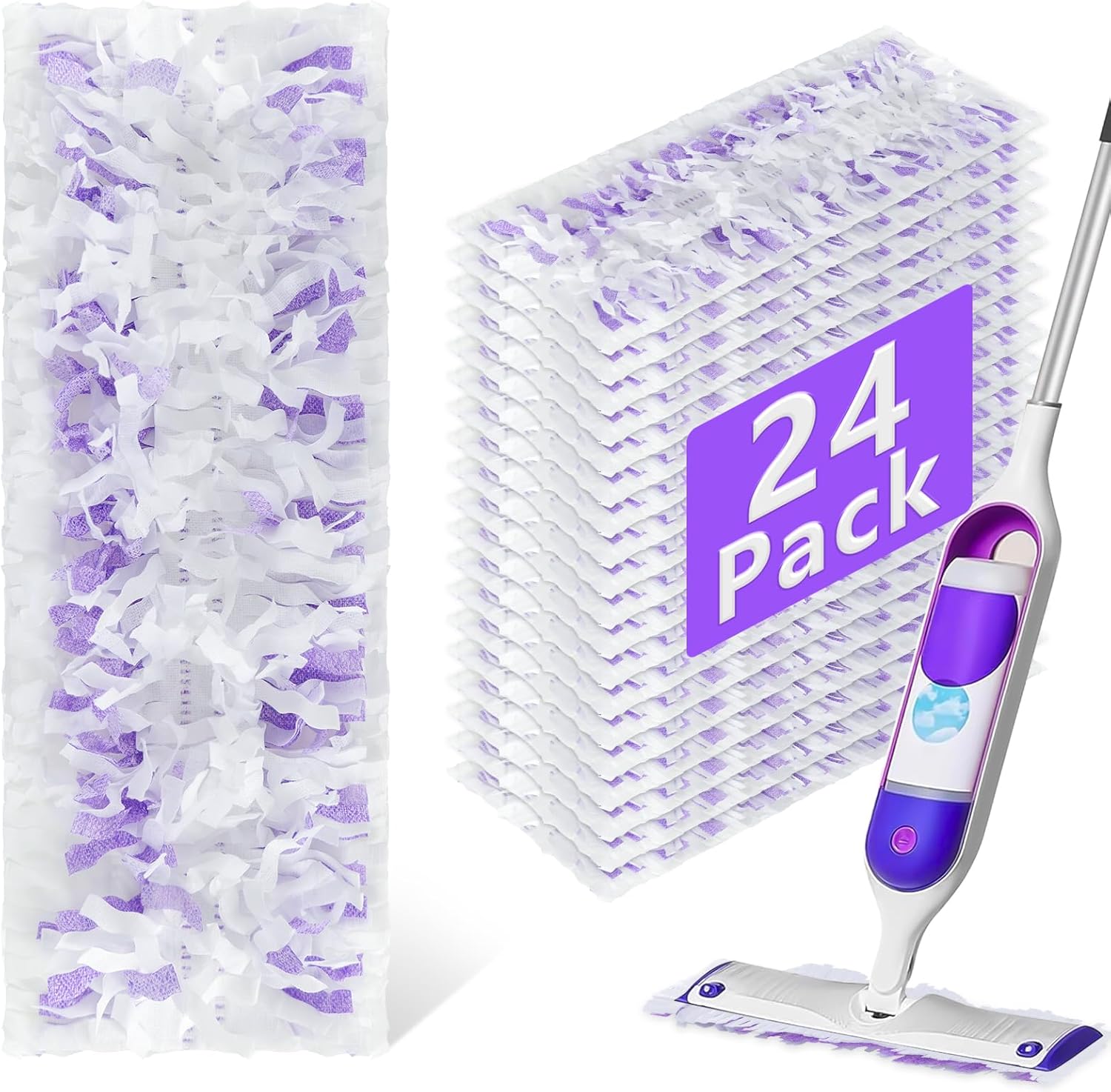 24 Pack Disposable Power Mop Refills Pads Compatible with Swiffer Power Mop,Spray Wet Pads