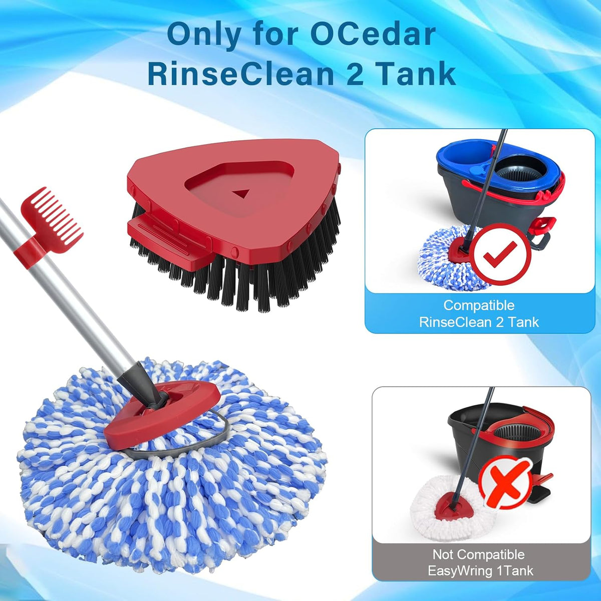 Spin Mop Head and Brush Replacement Compatible with O Cedar RinseClean 2-Tank System, 4 Mop Replace