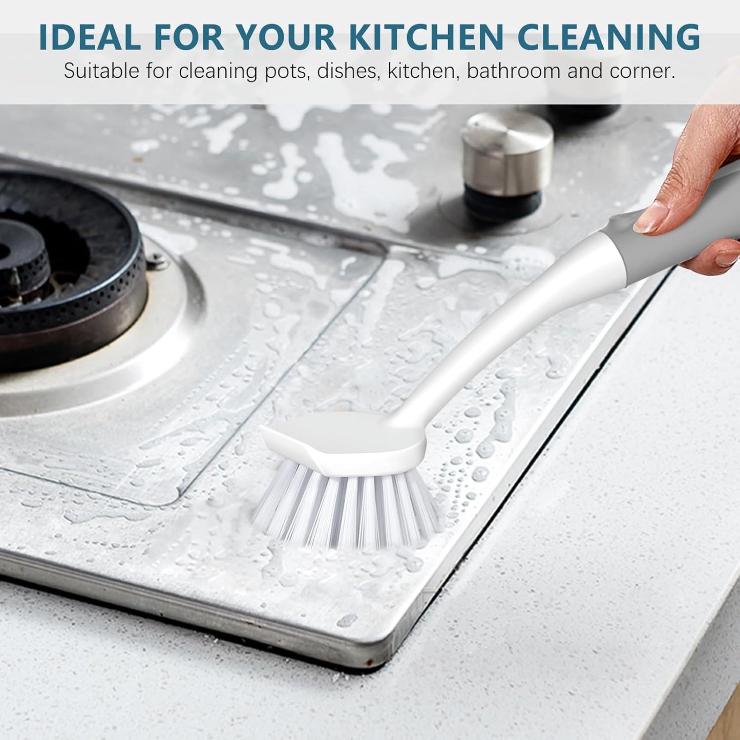 SetSail Dish Brush Set of 3 Piece, Dish Scrub Brush with Long Handle Deep Cleaning Brush with
