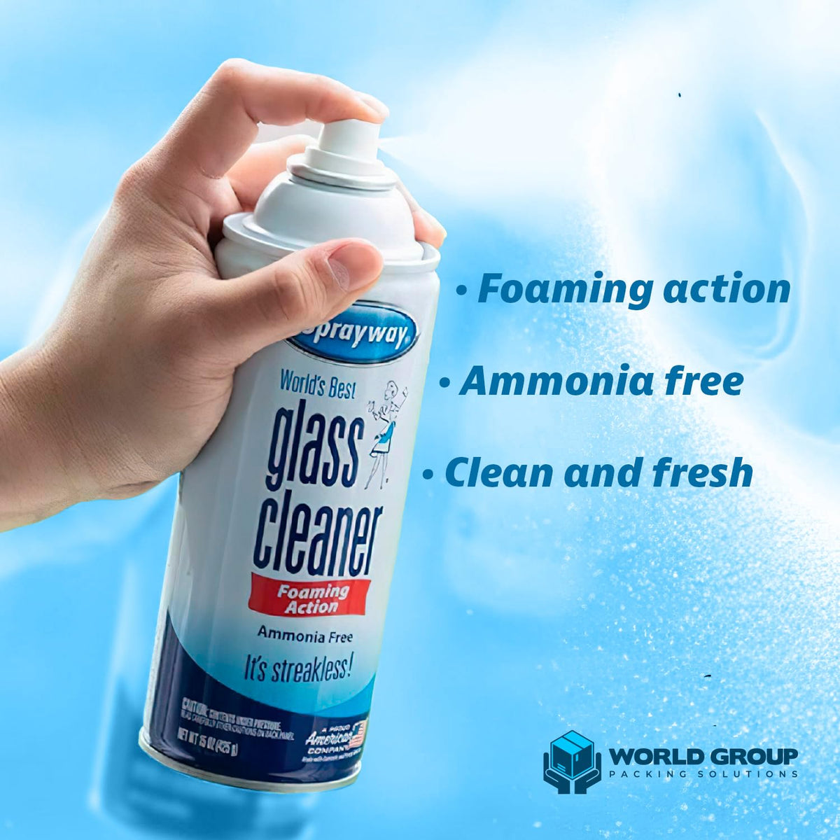 World Group Packing Solutions Glass Cleaner Foam, Foaming Action & Spray, 19oz - 2 Pack - Clean