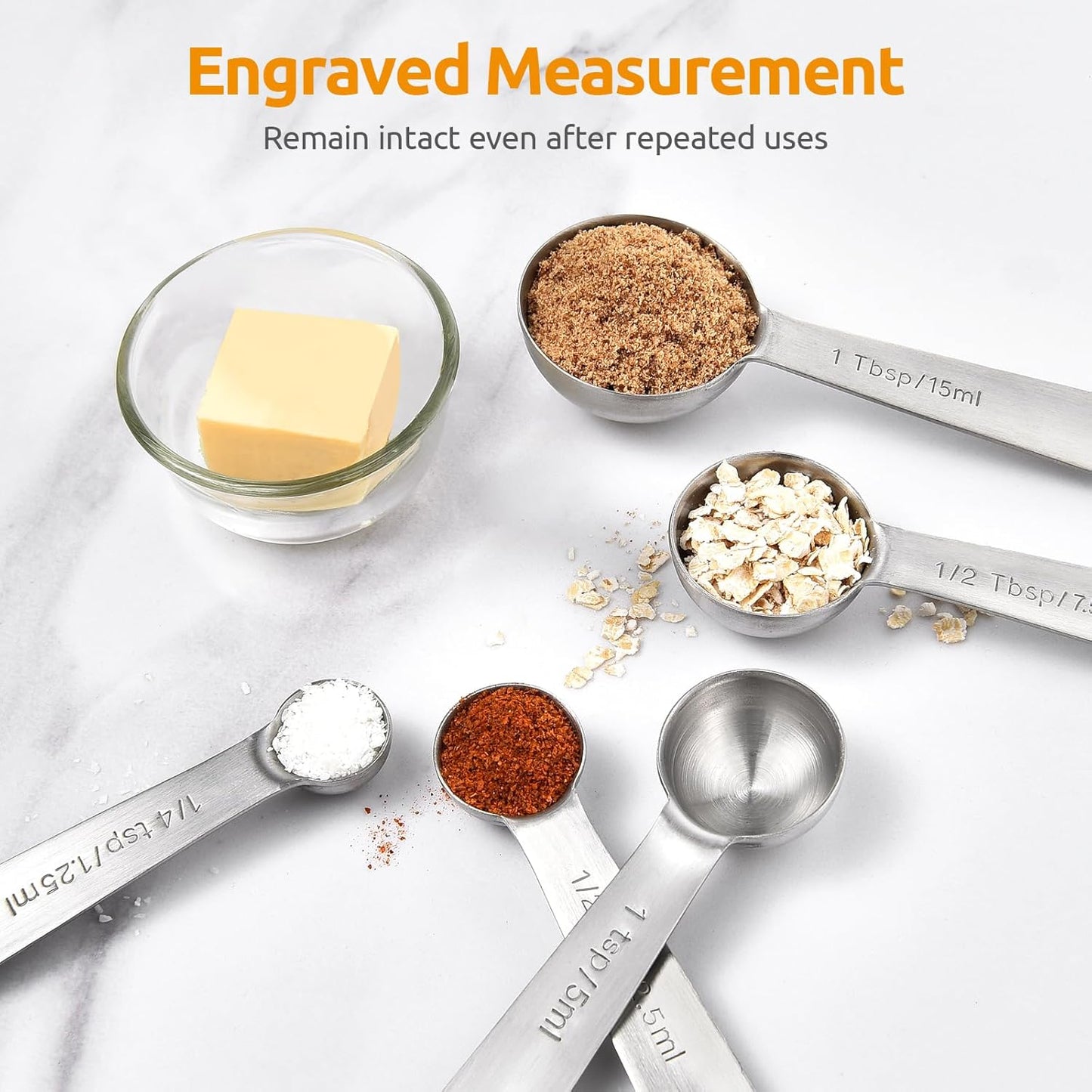 U-Taste Teaspoon Tablespoon Measuring Spoons: 18/8 Stainless Steel Measure Scoop Set of 5, 1/4 TSP