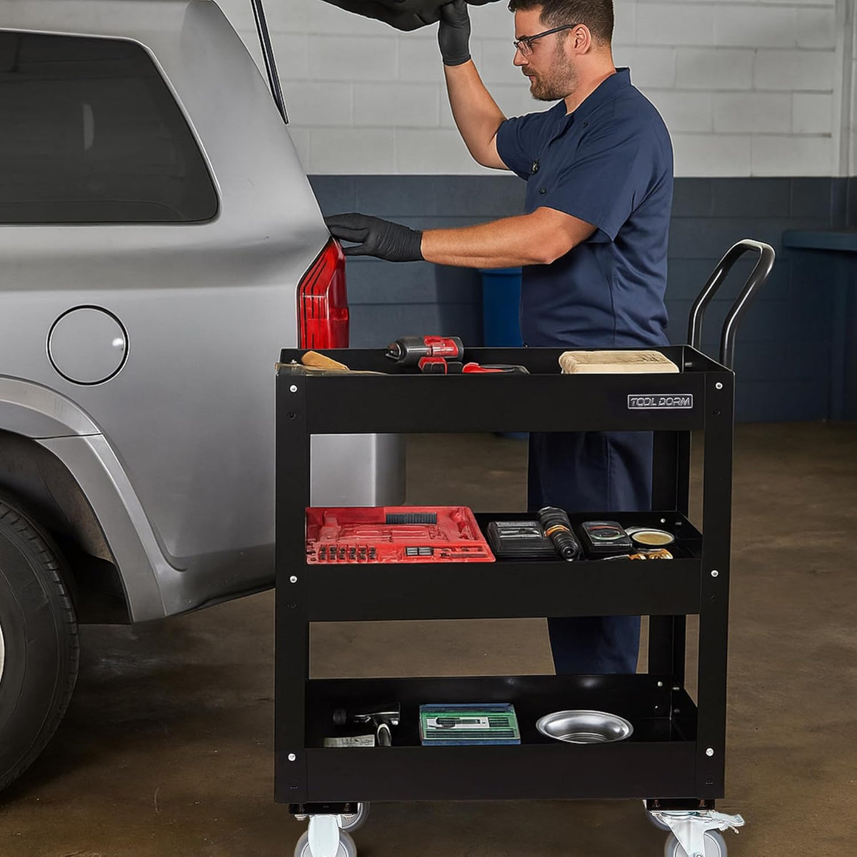 3 Tray 29.3 inch Tool Cart, self Assembly, 300 LBS Capacity Rolling Tool Carts on Wheels, Heavy
