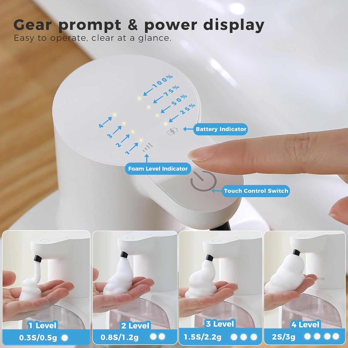 Automatic Foaming Soap Dispenser, 17oz/500ml Touchless Rechargeable with 4-Level Adjustable & IPX5