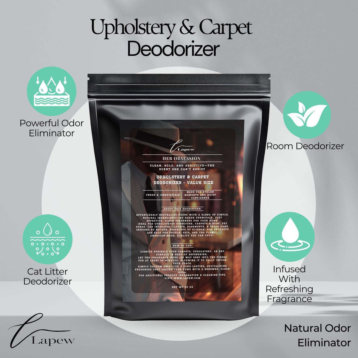 Her Obsession Carpet Freshener Powder Refill 36 oz | Powerful Odor Eliminator for Home | Upholstery