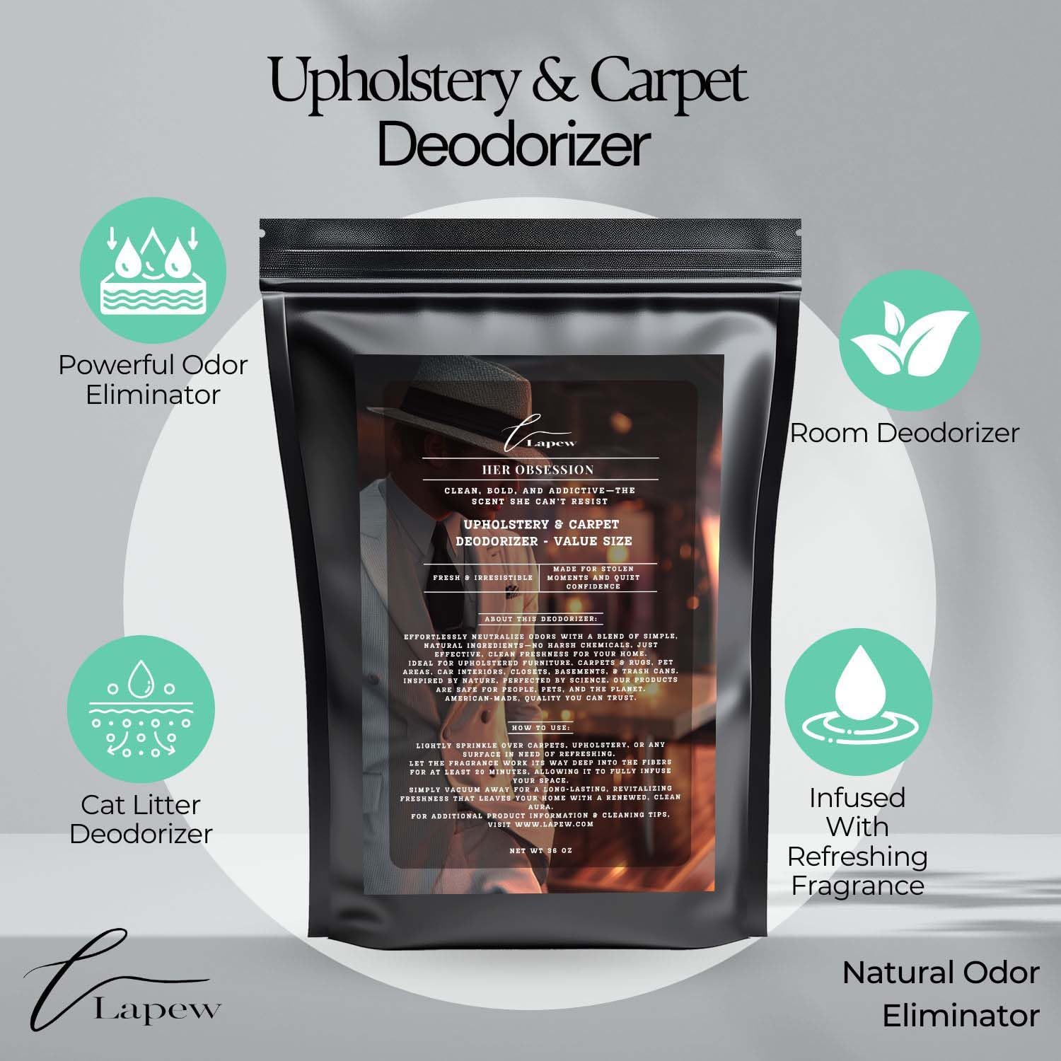 Her Obsession Carpet Freshener Powder Refill 36 oz | Powerful Odor Eliminator for Home | Upholstery