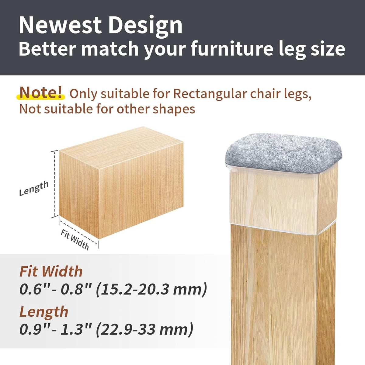 Ezprotekt 16 Pcs Rectangle Grey Felt Chair Leg Floor Protectors for Hardwood Floors, Rectangle