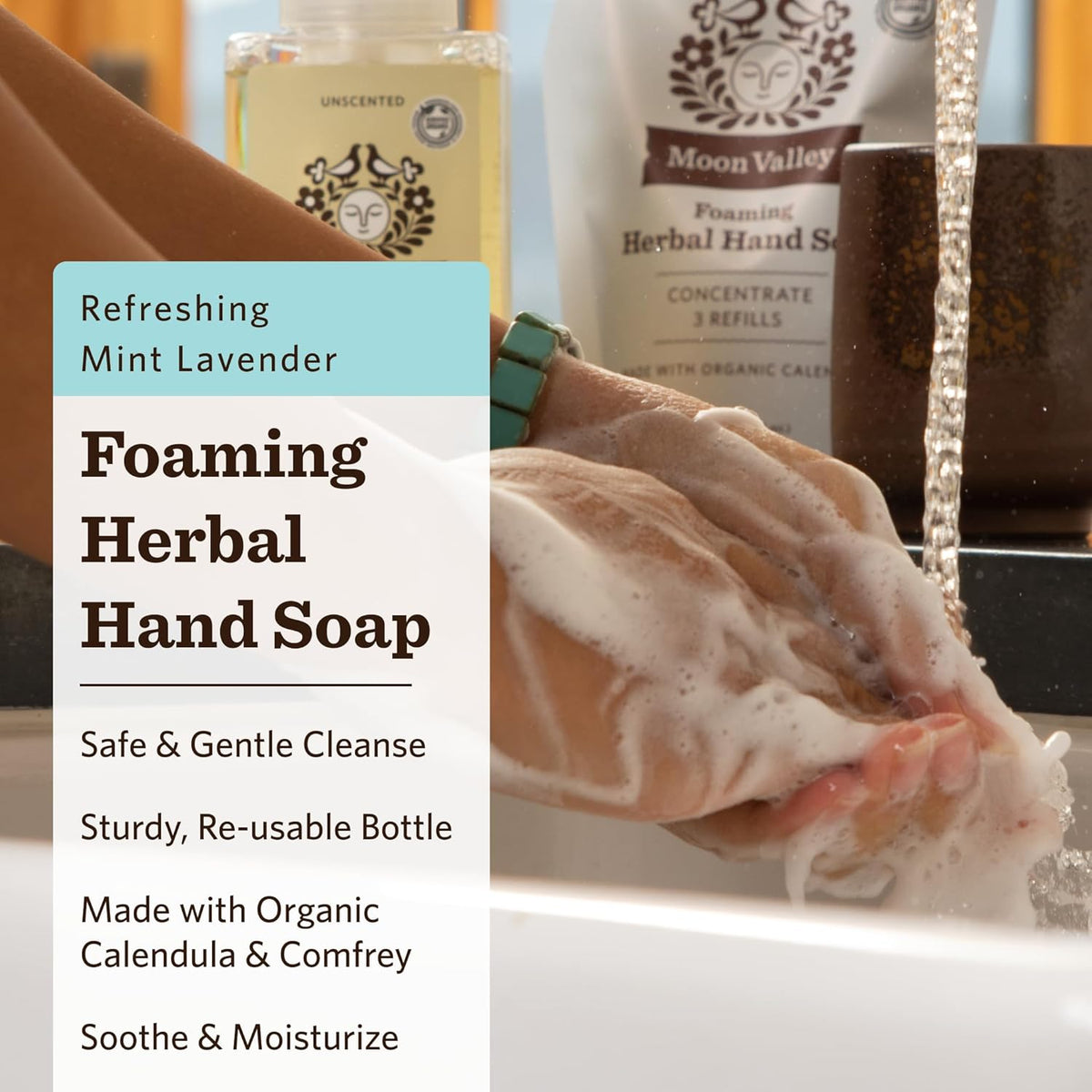 Moon Valley Foaming Hand Soap Refill Pouch, Two-Pack Mint Lavendar Soap, Vegan and Non-GMO