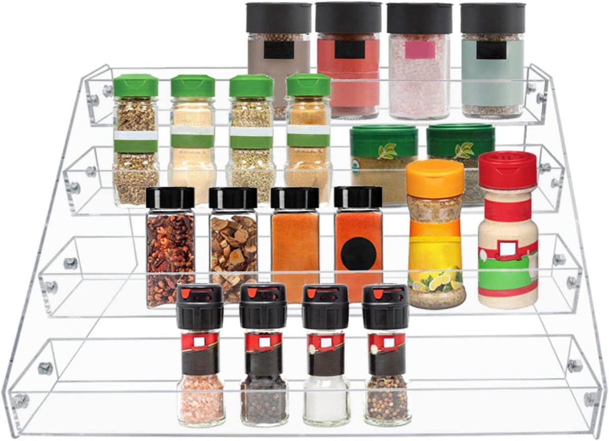 PMMASTO Tiered Spice Rack, Seasoning Organizer, Clear Acrylic Vertical Shelves Can Organizer for