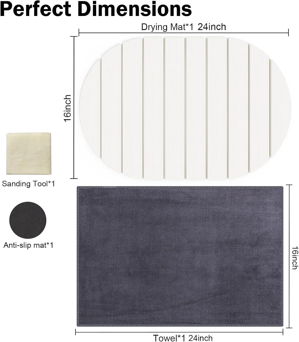 Stone Dish Drying Mat for Kitchen Counter,24"(L)×16"(W) Collapsible Fast-Drying Diatomaceous Earth