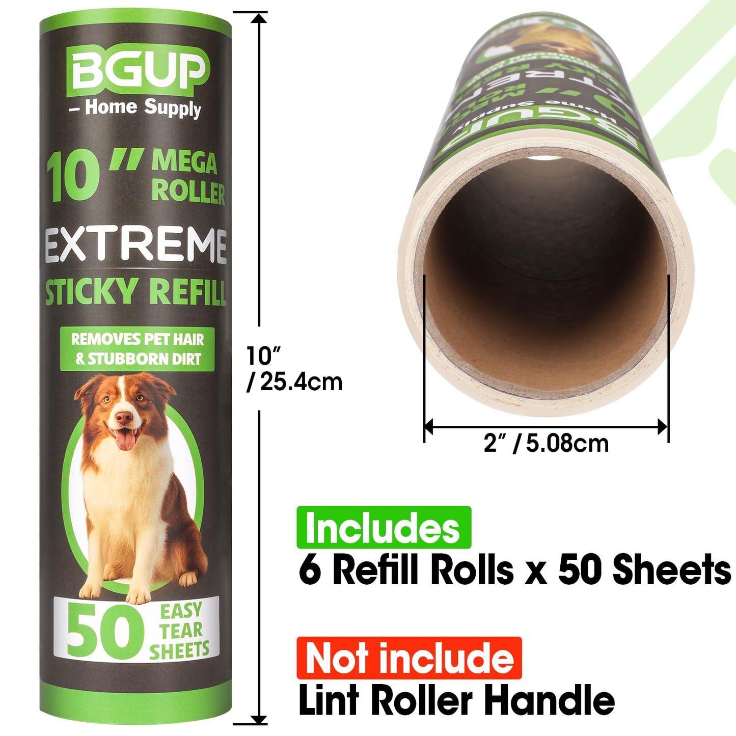 BGUP 10 Inch Lint Roller Refills, 6 Rolls 300 Sheets Large Lint Rollers for Pet Hair Extra Sticky