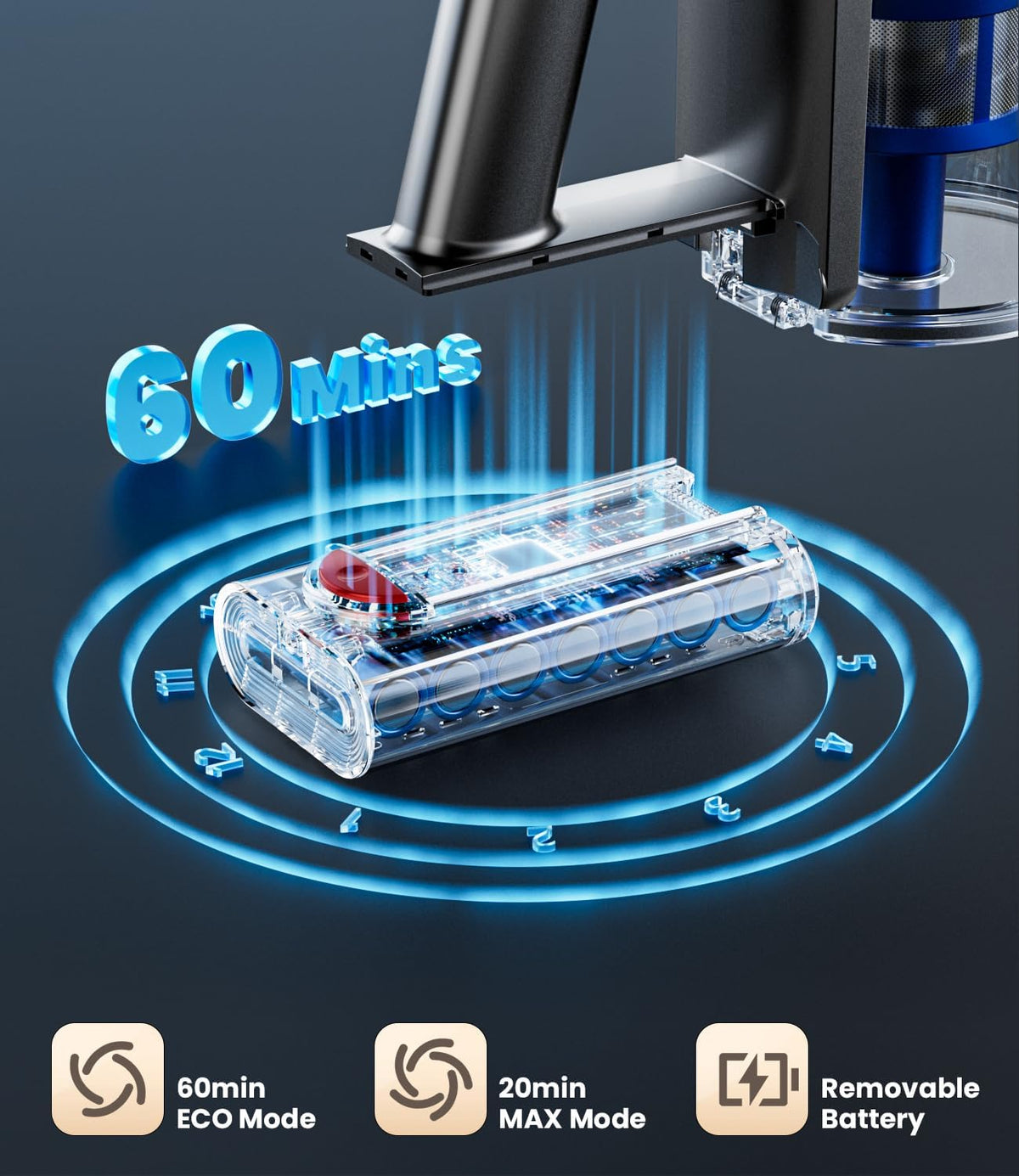 Cordless Vacuum Cleaner, 500W/40Kpa Vacuum Cleaners for Home, 60Mins Stick Vacuum with LED Display