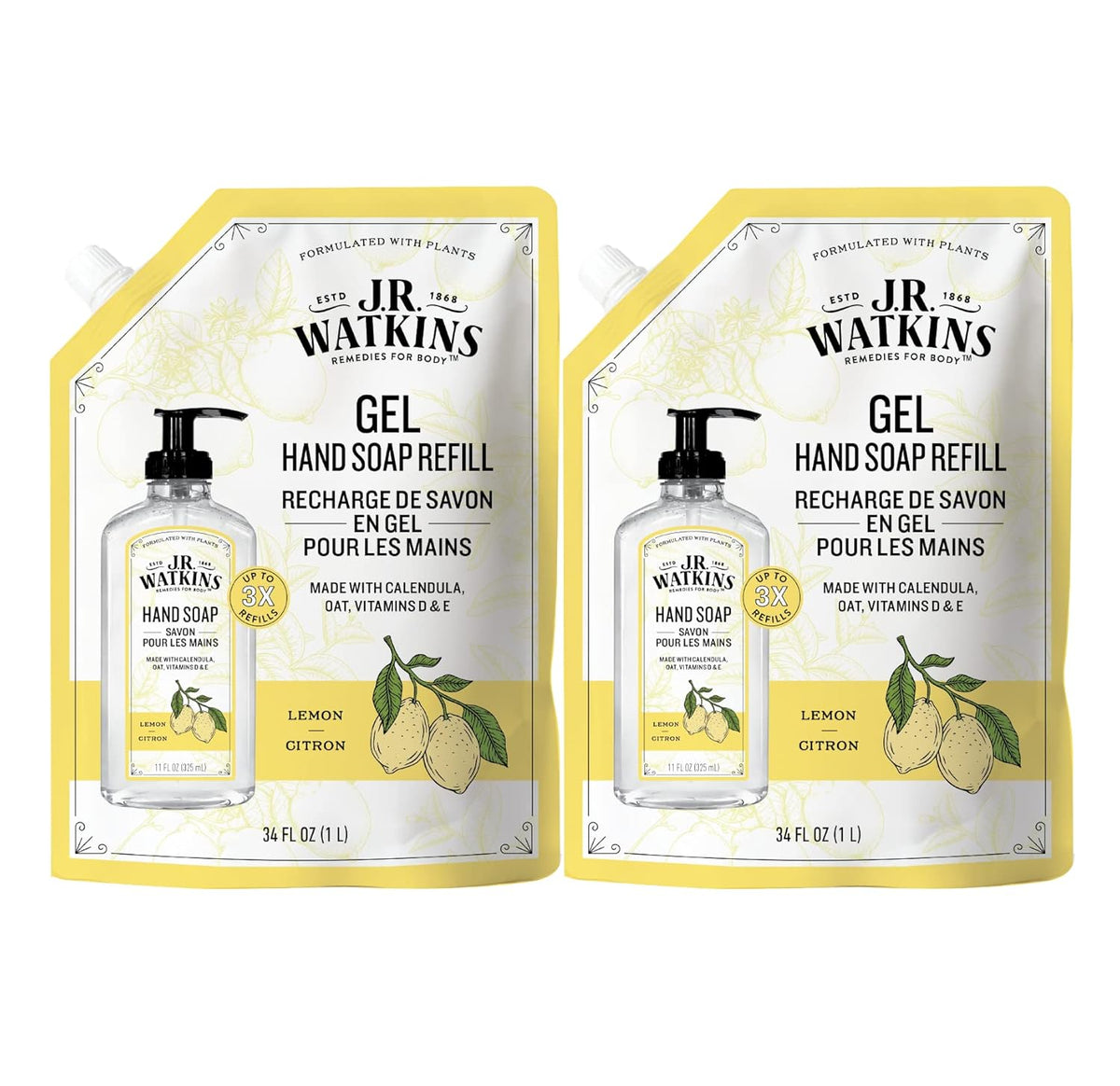 J.R. Watkins Gel Hand Soap Refill Pouch, Scented Liquid Hand Wash for Bathroom or Kitchen, USA Made
