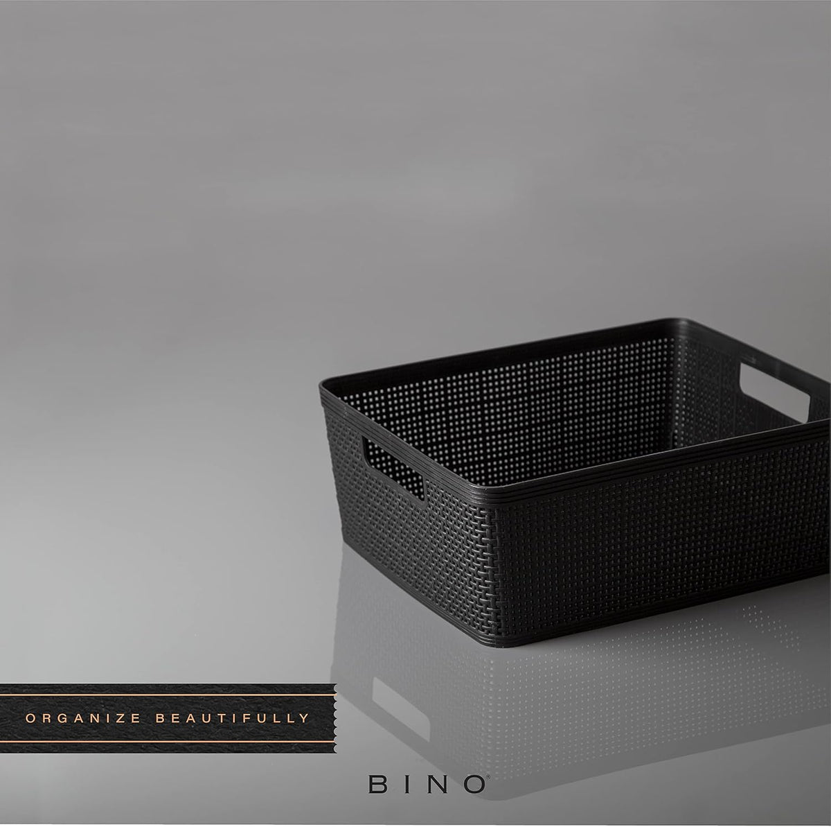 BINO | Woven Plastic Basket | Medium (Black), 4-Pack | THE JUTE COLLECTION | Home Organization