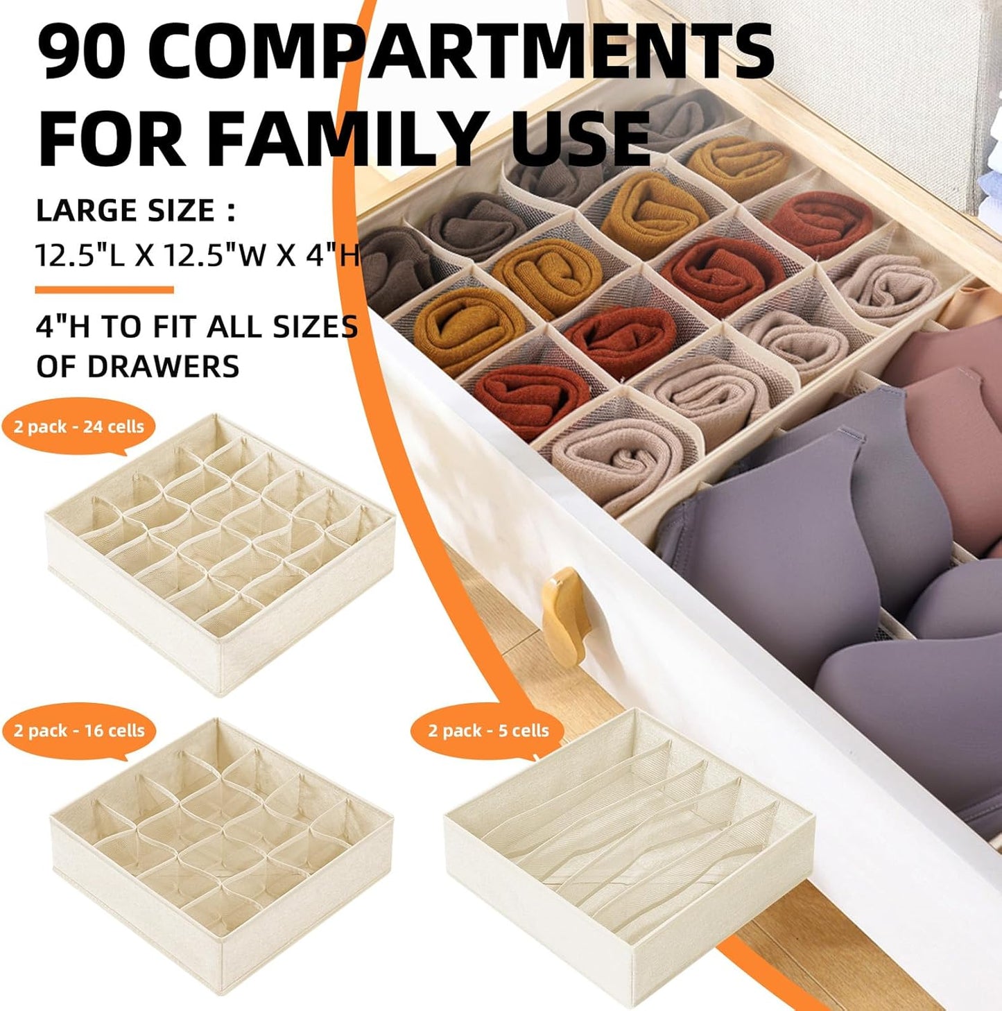 Criusia 6 Pcs Drawer Organizer Clothes - 90 Cells Closet Organizers and Storage for Baby Nursery