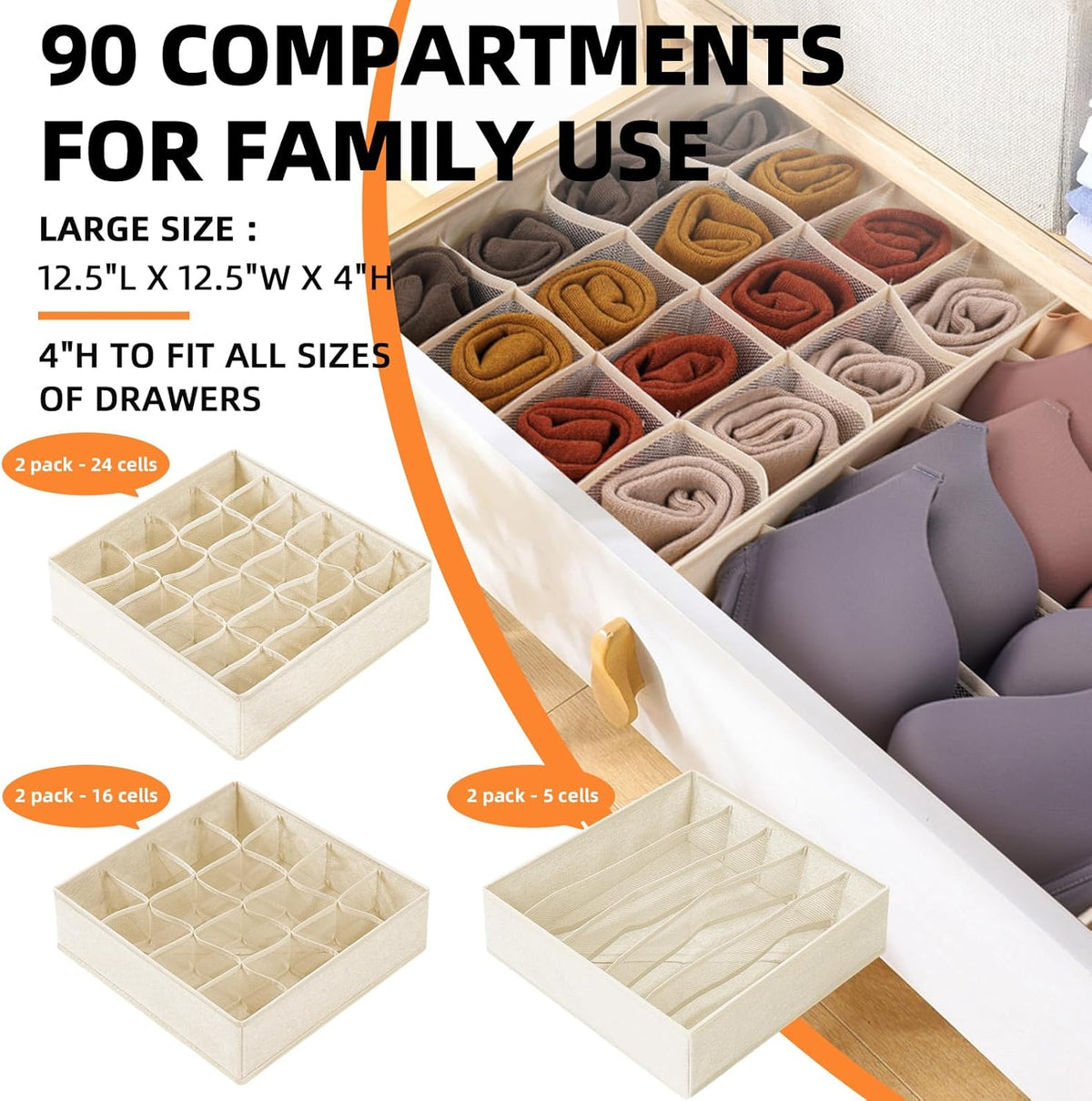 Criusia 6 Pcs Drawer Organizer Clothes - 90 Cells Closet Organizers and Storage for Baby Nursery