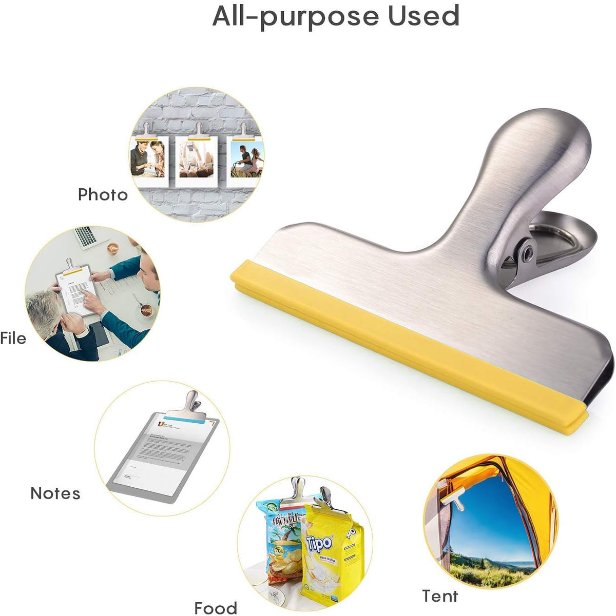 HOUSE AGAIN 8 Pack Stainless Steel Chip Bag Clips Covered with Silicone - NO More Sharp Edges