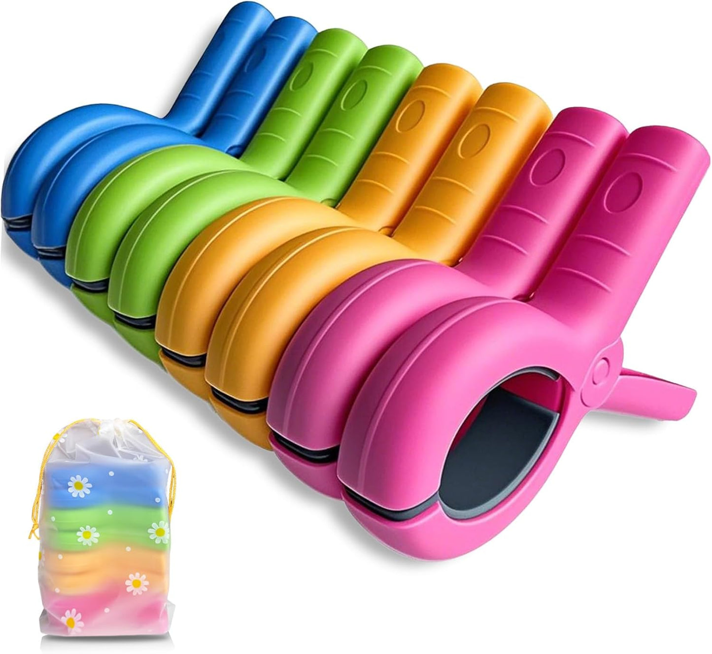 Jumbo Size Beach Towel Clips 8 Pcs, Storage Bag Included, Towel Clamps, Plastic Clothes Pegs