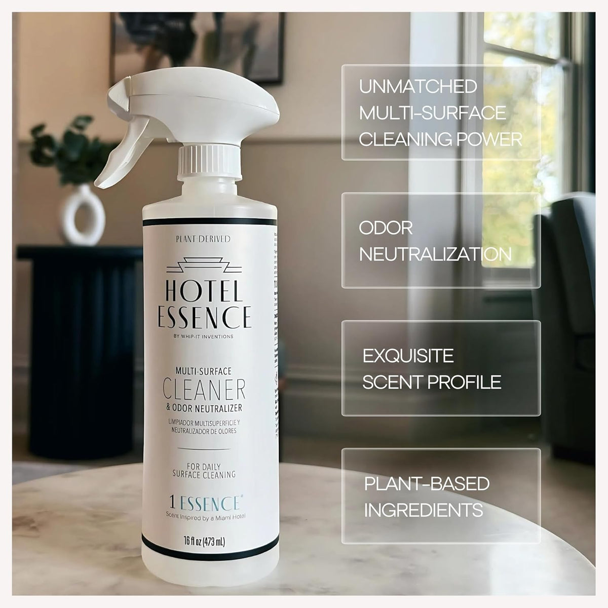 Hotel Essence Cleaner: Plant-Based Multi-Surface Cleaner & Odor Neutralizer, 16 oz, Leather