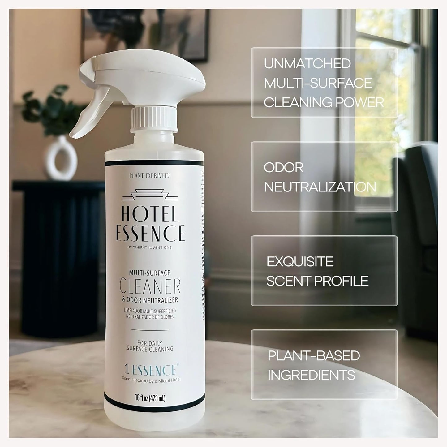 Hotel Essence Cleaner: Plant-Based Multi-Surface Cleaner & Odor Neutralizer, 16 oz, Leather