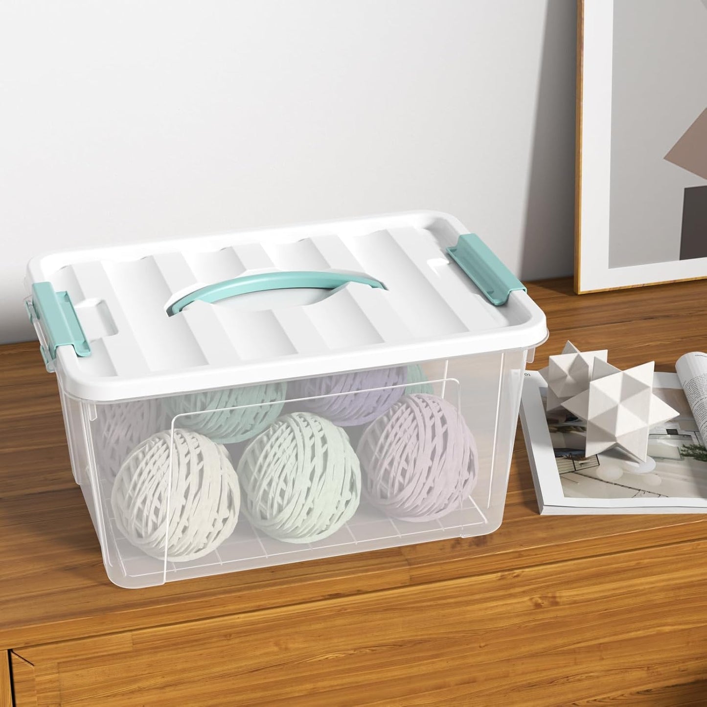 Xyskin 14 Quart Clear Storage Bins with Lid and Green Handle, Storage Latch Box/Bin Organizing