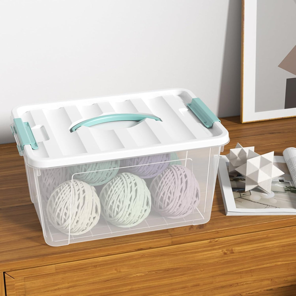 Xyskin 14 Quart Clear Storage Bins with Lid and Green Handle, Storage Latch Box/Bin Organizing