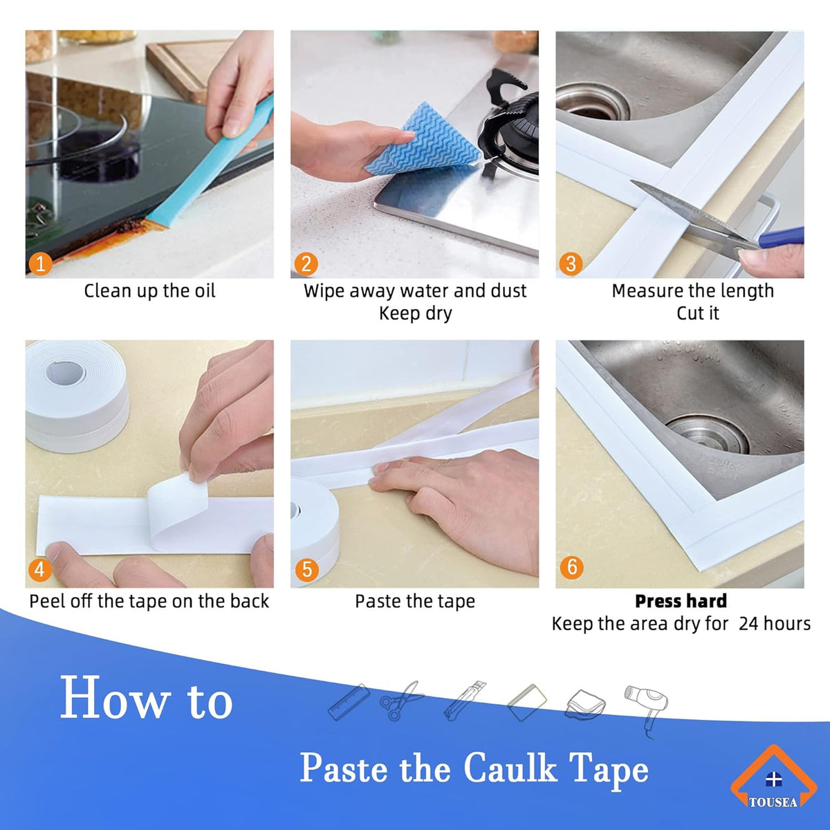 TOUSEA White Caulk Tape for Bathtub Self Adhesive,1.5" x 19.7Ft sealant Caulk Strip Caulking