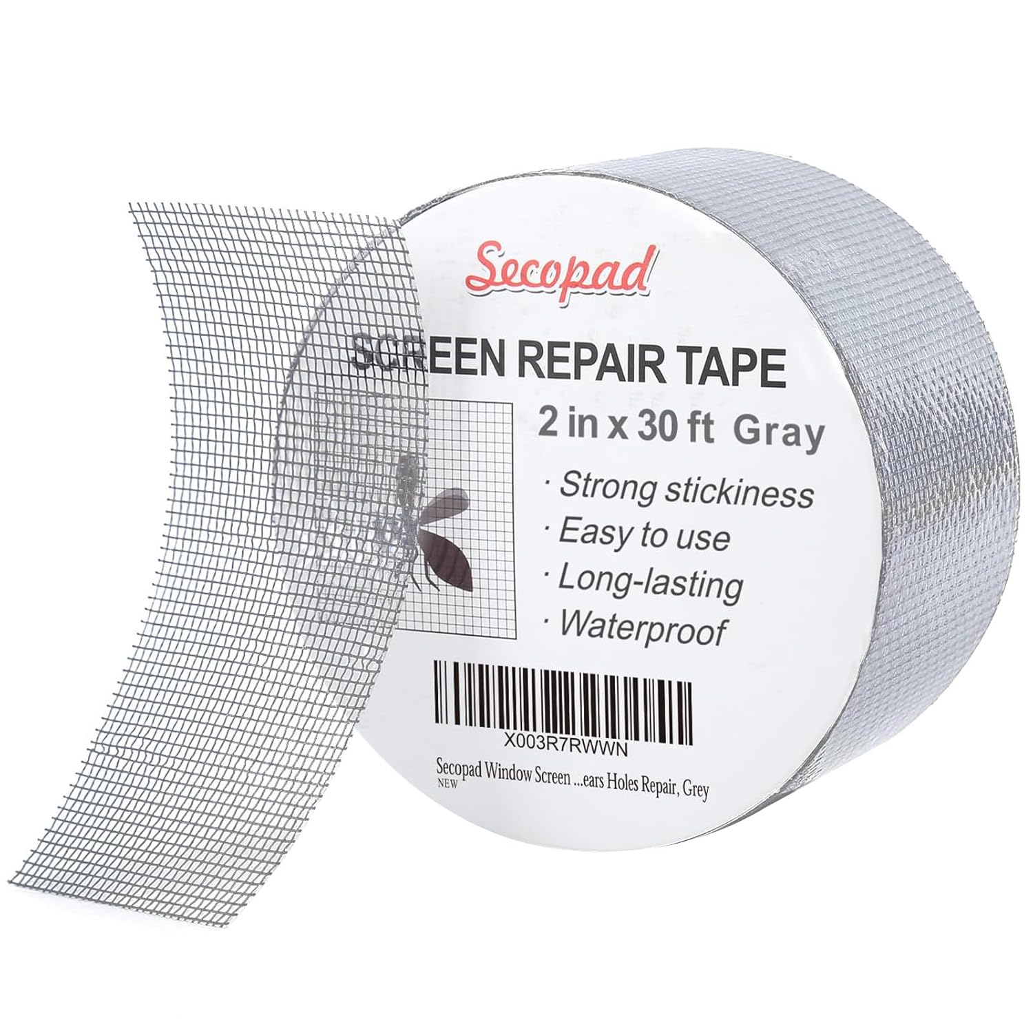 Grey Window Screen Repair Tape, 2IN X 30FT (360IN) Screen Repair Kit for Windows or Doors, Strong