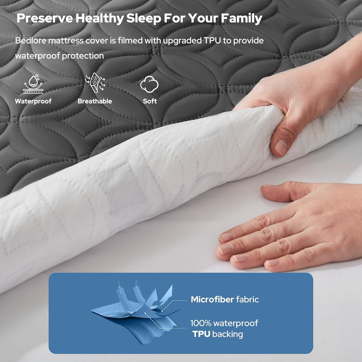 BEDLORE Waterproof Mattress Protector, Twin XL Size Mattress Pad with Deep Pocket 6"-15" Depth