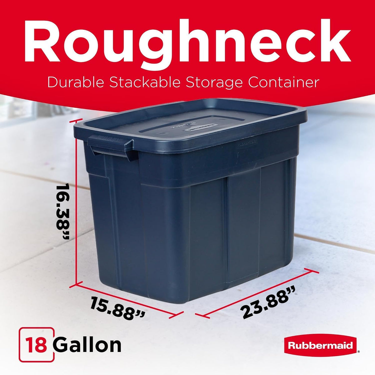 Rubbermaid Roughneck Tote 18 Gal, 6 Pack, Made in USA, Dark Indigo Metallic, Rugged Plastic