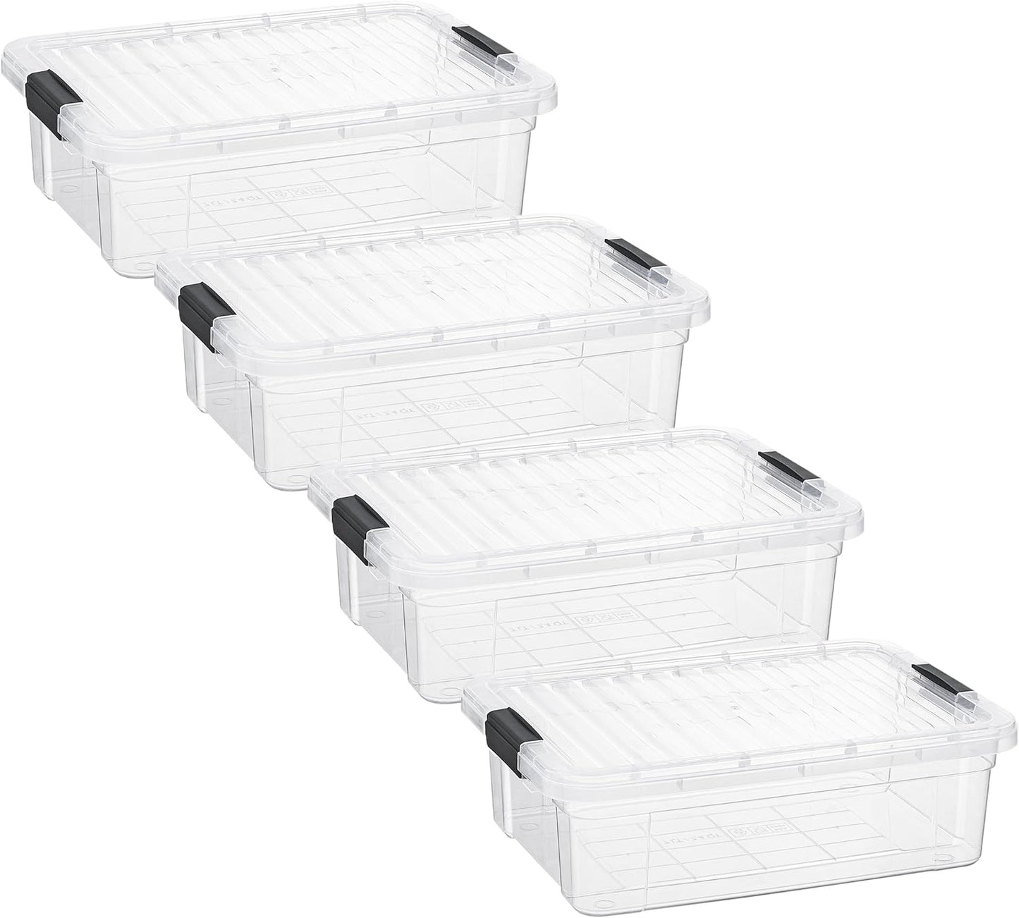 Superio Storage Bins with Lids- 4 Pack, 7.4 Qt Clear Boxes for Organizing, Stackable Plastic