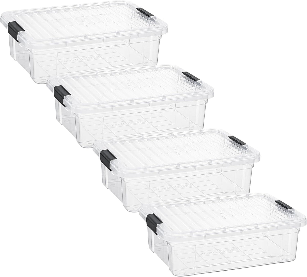 Superio Storage Bins with Lids- 4 Pack, 7.4 Qt Clear Boxes for Organizing, Stackable Plastic