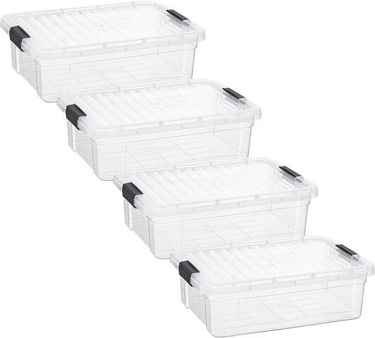 Superio Storage Bins with Lids- 4 Pack, 7.4 Qt Clear Boxes for Organizing, Stackable Plastic