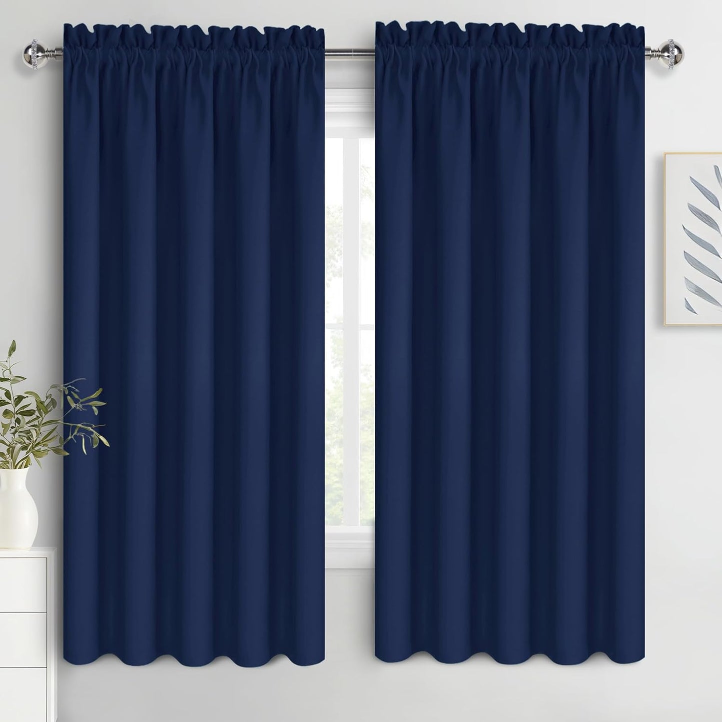 DWCN Bedroom Blackout Curtains 60 x 63 Inches Length 2 Panels Set, Solid Thermal Insulated Energy