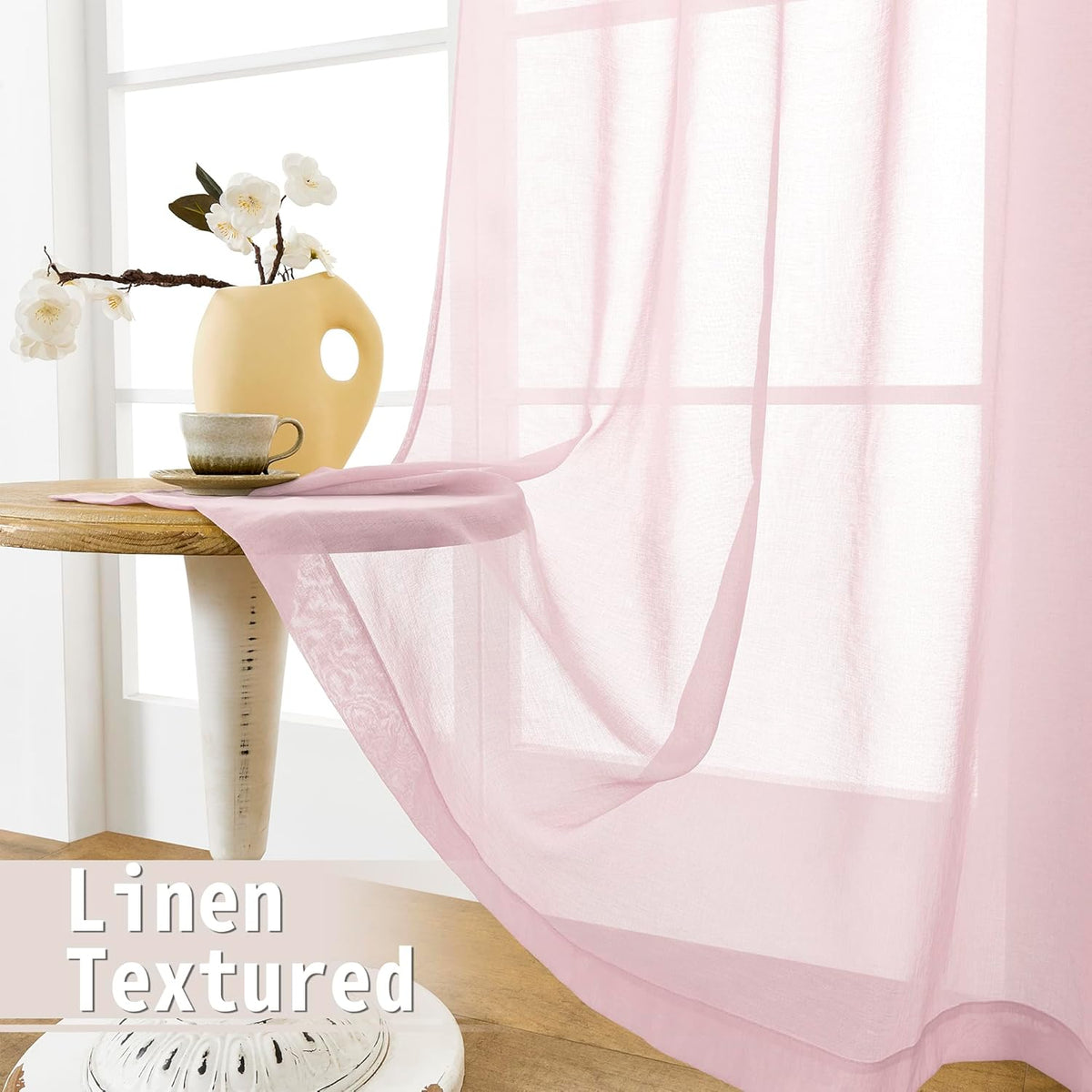Tollpiz Small Sheer Linen Textured Curtain Sheers Doorway Light Filtering Voile French Door Rod