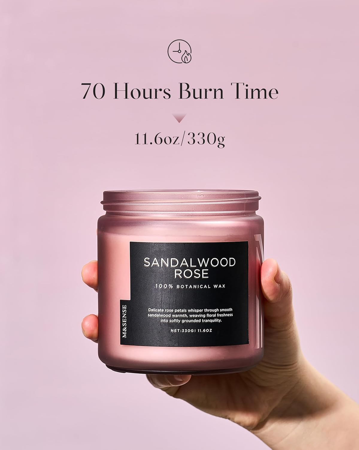 M&SENSE Sandalwood Rose Scented Candle - 11.6oz Natural Soy Wax Non Toxic 70-Hour Burn Long Lasting