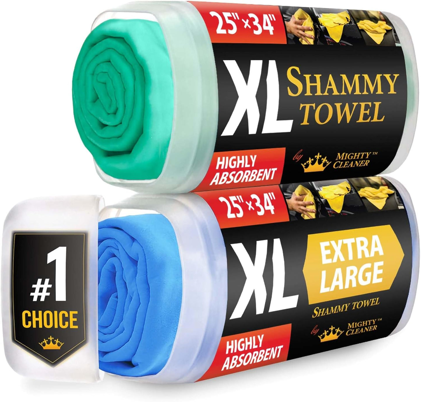 Premium XL Shammy Towel for Car - 2pk (34”x25”) - Super Absorbent Chamois Cloth - Spots &