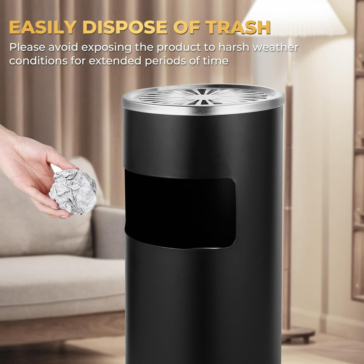 Trash Can Outdoor Waste Container Round Stainless Steel Trash Can with Removable Inner Bucket for