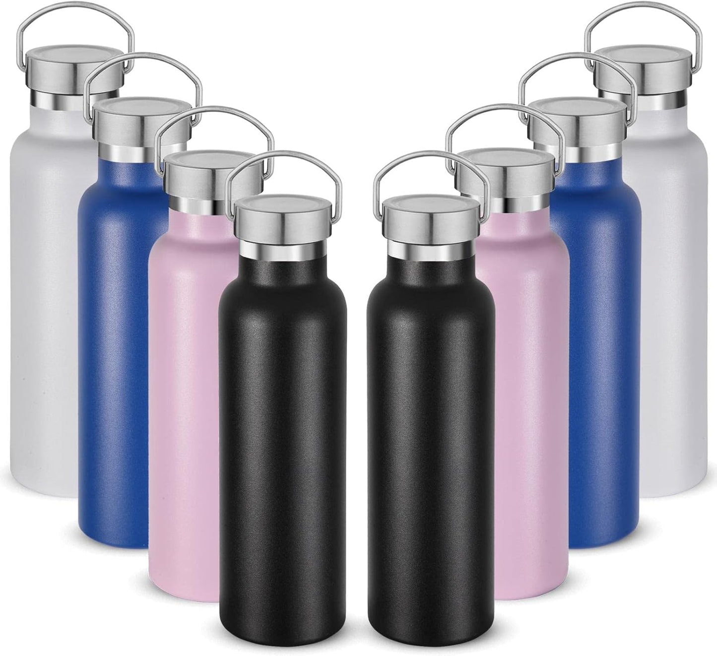 Neihepal 20 oz Insulated Water Bottles Bulk 8 Pack,Stainless Steel Double Wall Sport Bottle with