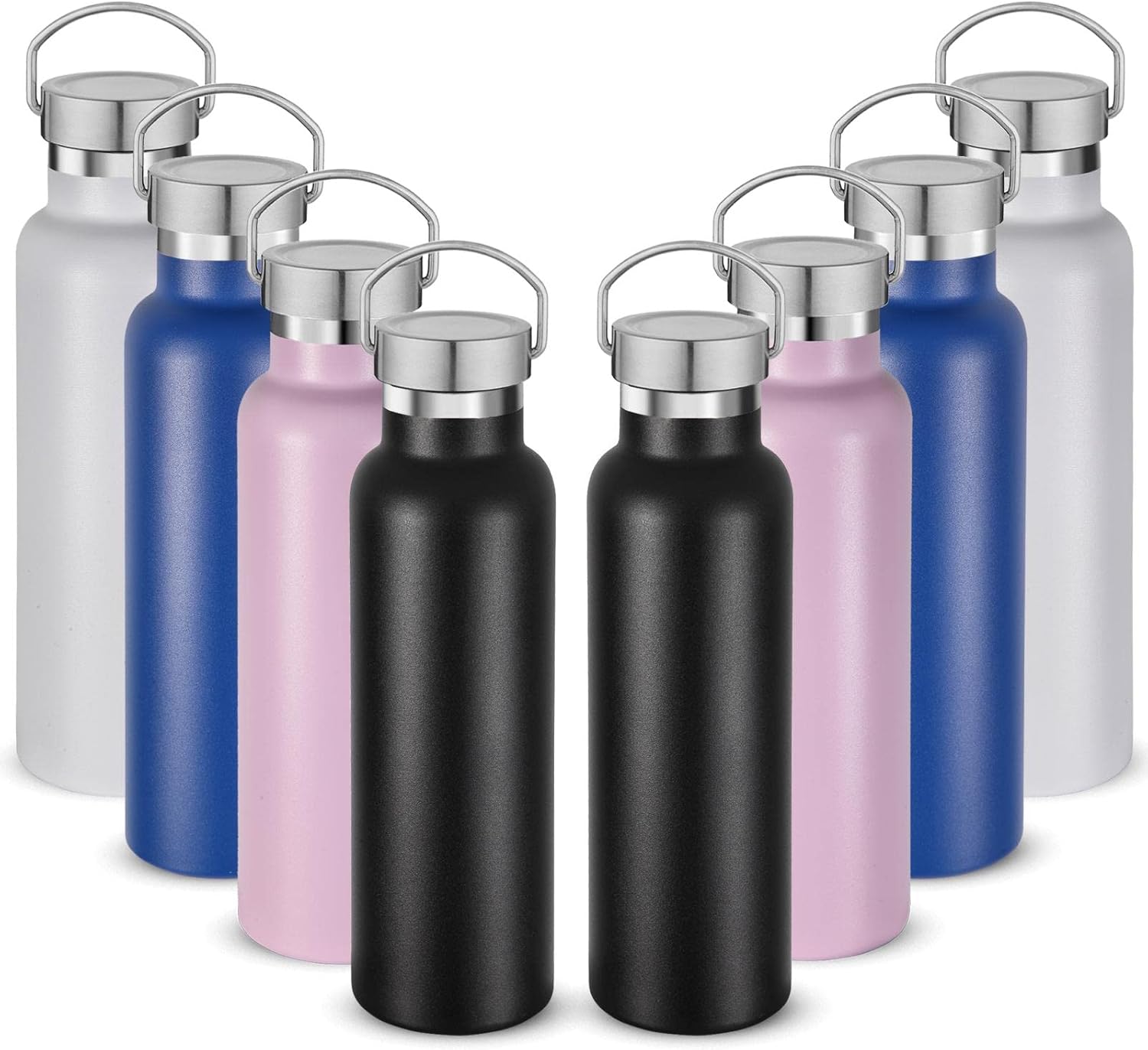 Neihepal 20 oz Insulated Water Bottles Bulk 8 Pack,Stainless Steel Double Wall Sport Bottle with