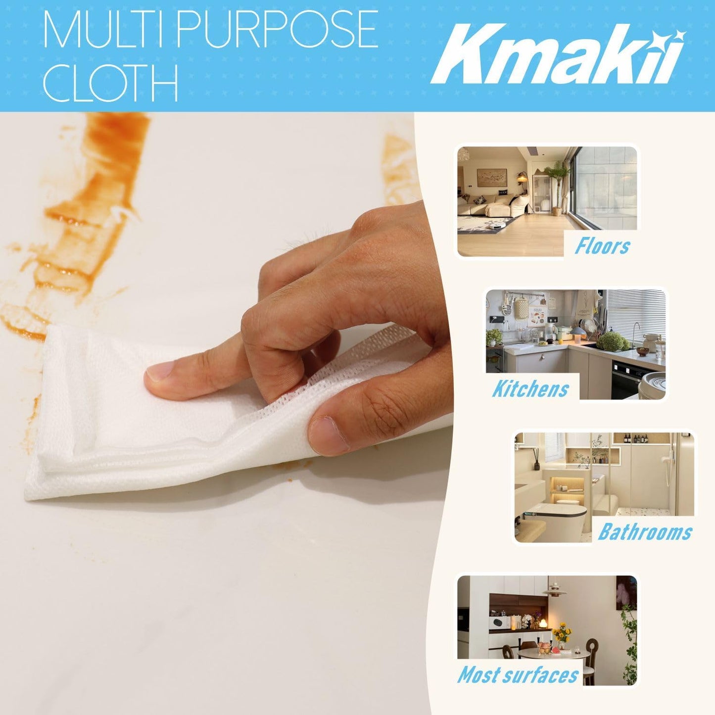 KMAKII Handi Wipe Reusable Cloths - Multi-Purpose Disposable Dish Cloths and Towels, Ultra