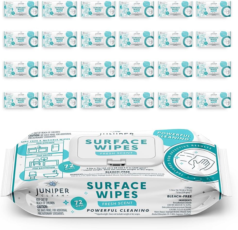 24 Pack Surface Cleaning Wipes Bleach Free, All-Purpose Cleaner for Bathroom, Kitchen, Office, 1728