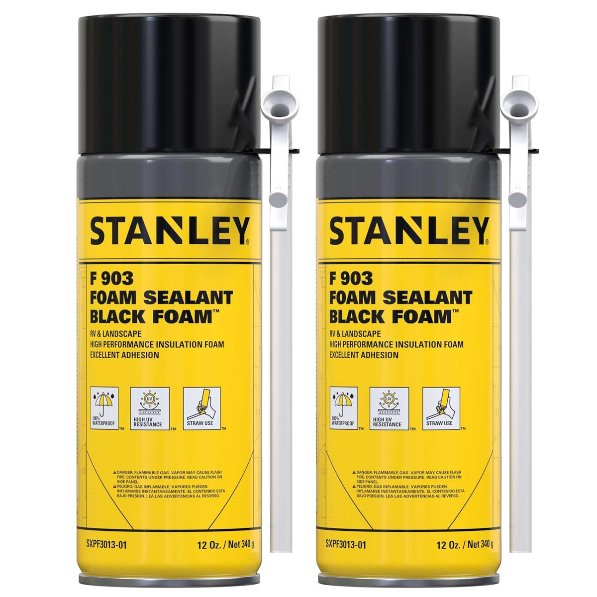 Stanley F903 Black Spray Foam Sealant (2x12oz) – Waterproof Expanding Polyurethane Foam for RV