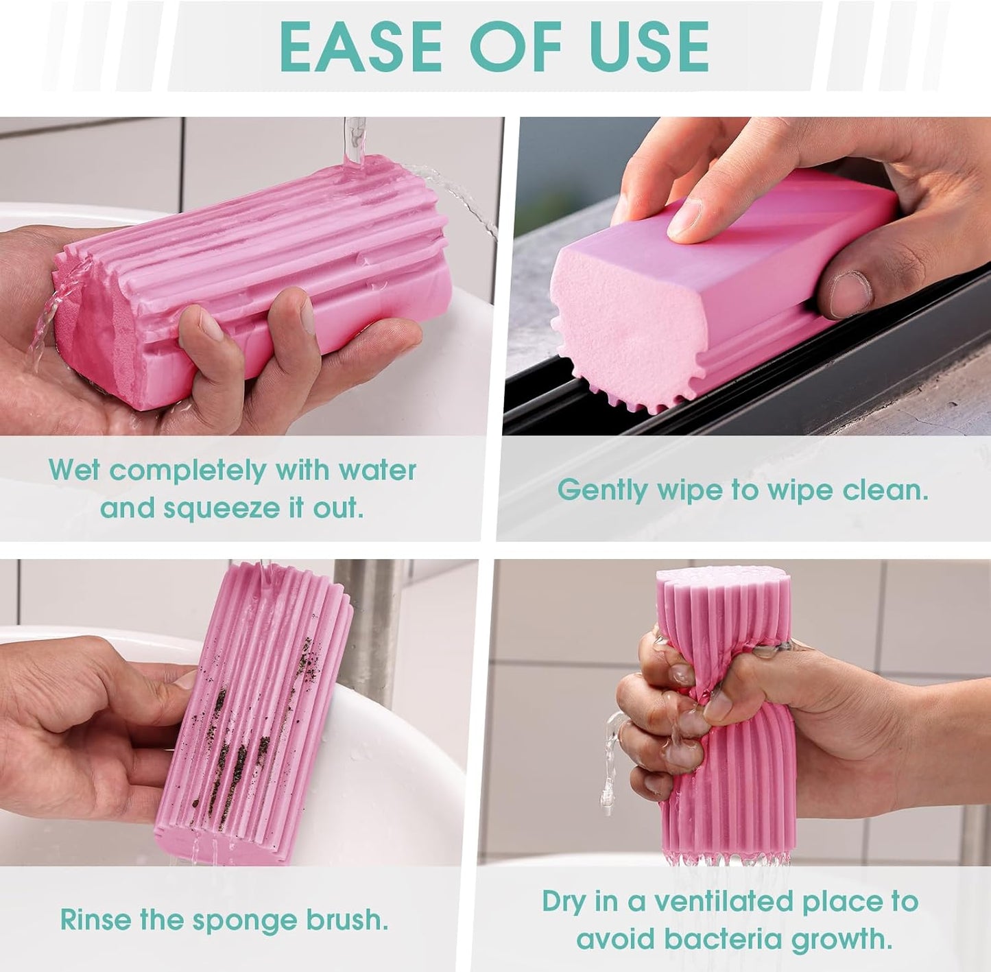 4 Pack Damp Dusting Sponge Duster, Pink Dust Cleaning Sponge, Reusable Household Cleaning Sponge