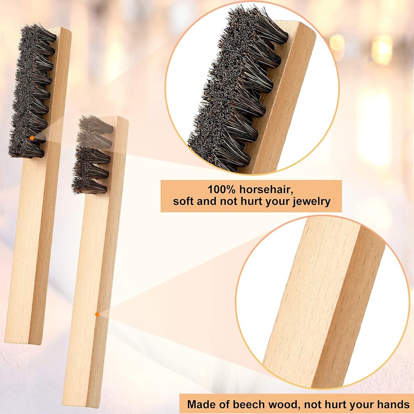 Patelai 6 Pieces Silver Polish Set, 4 Silver Cleaning Horsehair Brushes with 2 Pieces Polish Cloth
